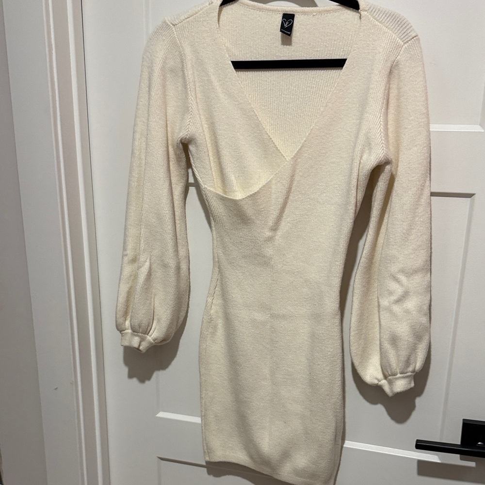 Ivory Knit Wrap-Style Mini Dress